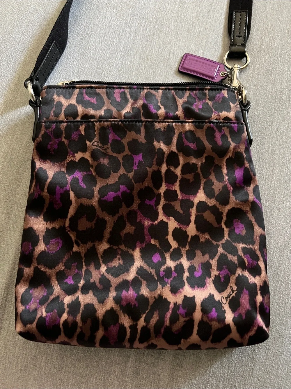 Coach Leopard Print Crossbody Bag in Brown, Black and Purple